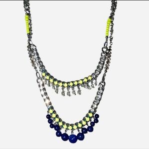 Ann Taylor LOFT Silver Yellow and Blue Glass Beaded Necklace LAYERED 0254